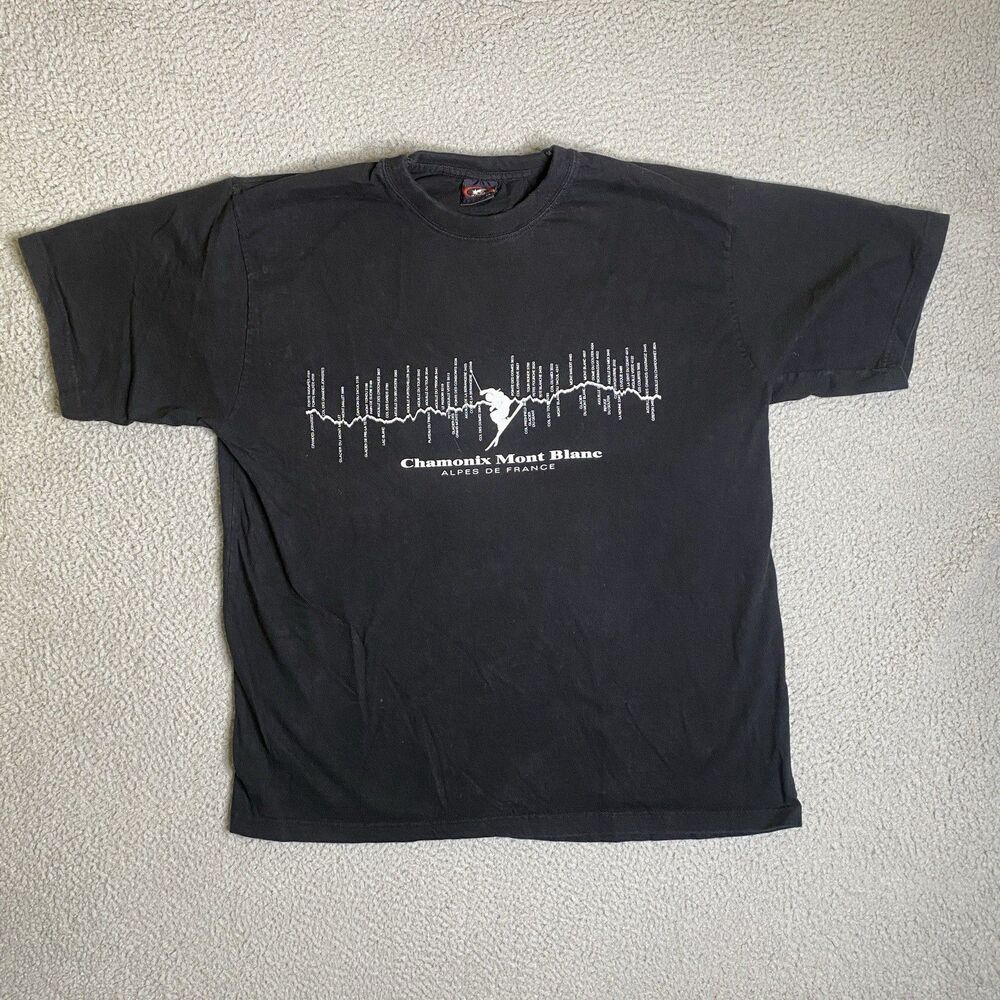 Chamonix Mont Blanc S Spirit T Shirt Men XL Black Graphic Tee Ski France Y2K